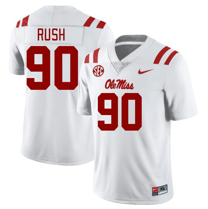 Men #90 Jeffery Rush Ole Miss Rebels College Football Jerseys Stitched-White